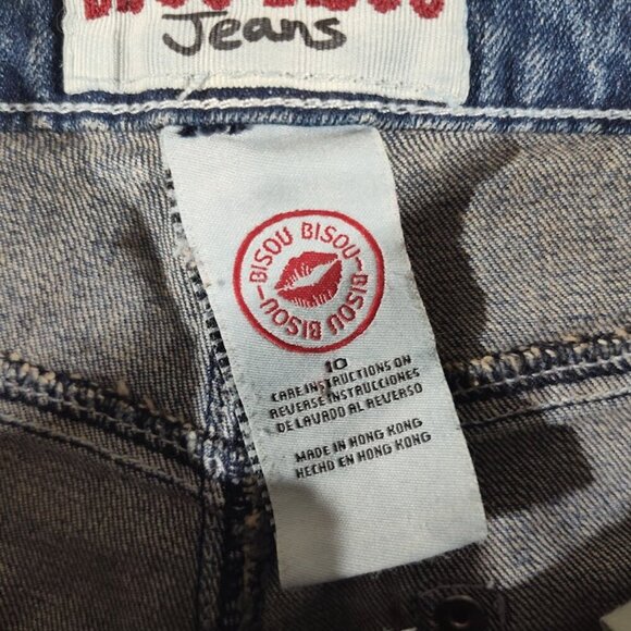 Bisou Bisou Vintage Rhinestone Women's Denim Jeans Blue Fade Size 10 with Chain - Picture 10 of 11